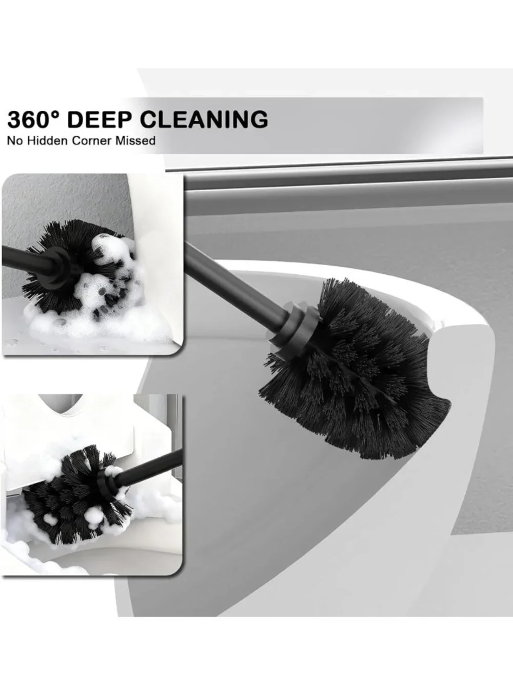 Modern Black Stainless Steel Toilet Bowl Brush & Holder Set - Durable Scrubber